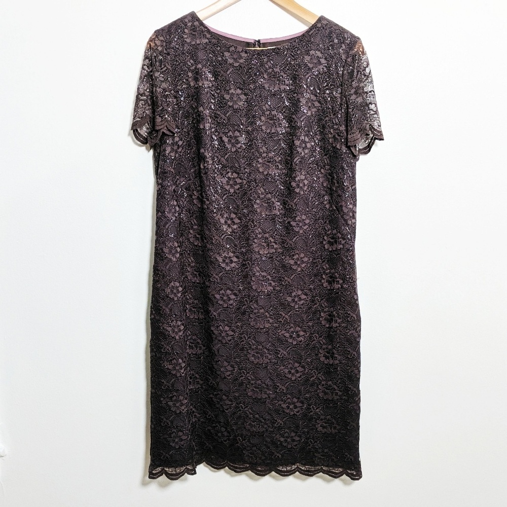 Boden lace dress charcoal gray silver shimmer